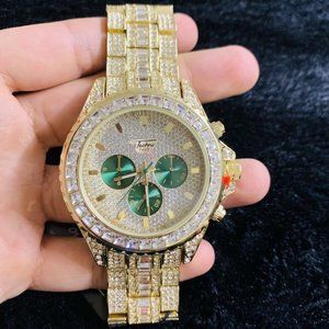 Gold Finish Techno Pave Men Women Hip Hop Watch